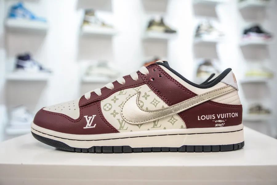 LV x Nike Dunk Low Wine Red Silver Trim