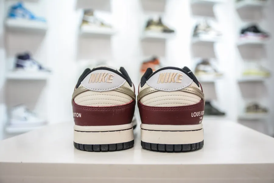 LV x Nike Dunk Low Wine Red Silver Trim