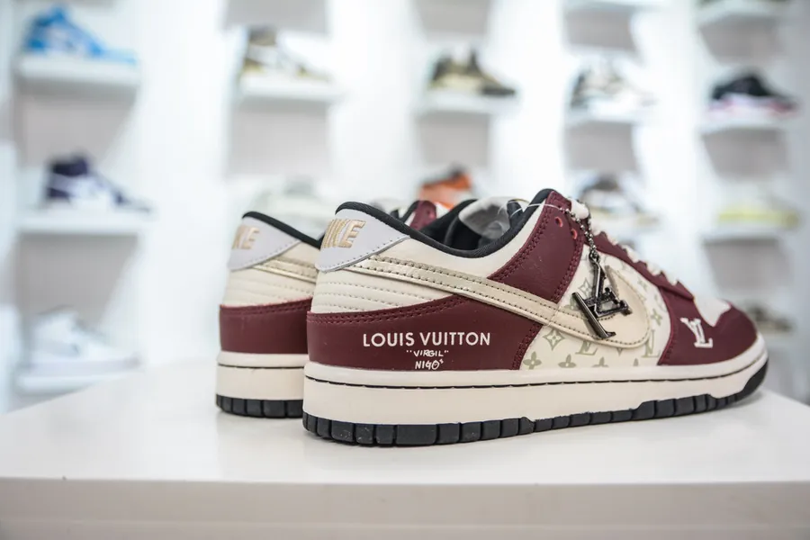 LV x Nike Dunk Low Wine Red Silver Trim