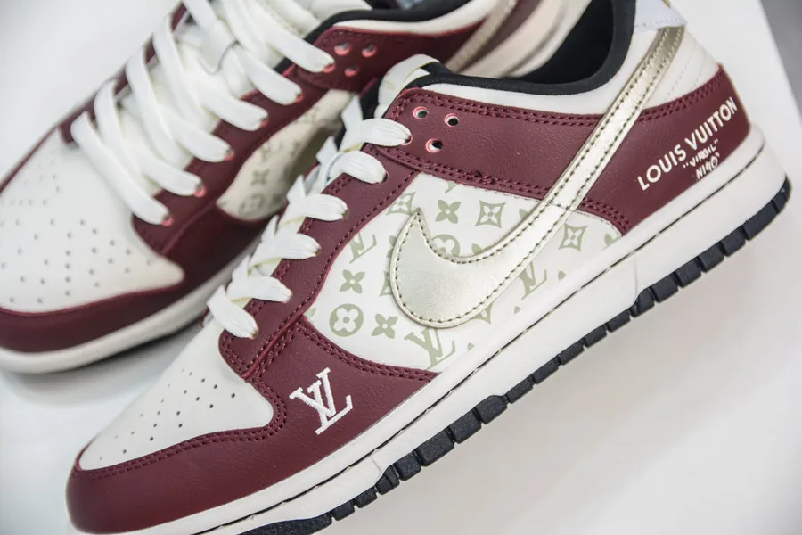 LV x Nike Dunk Low Wine Red Silver Trim