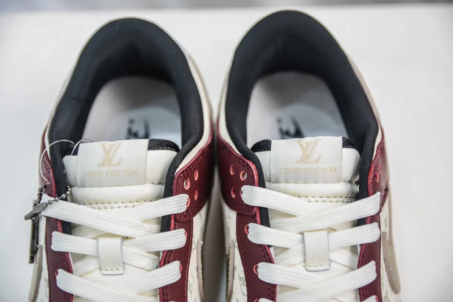 LV x Nike Dunk Low Wine Red Silver Trim