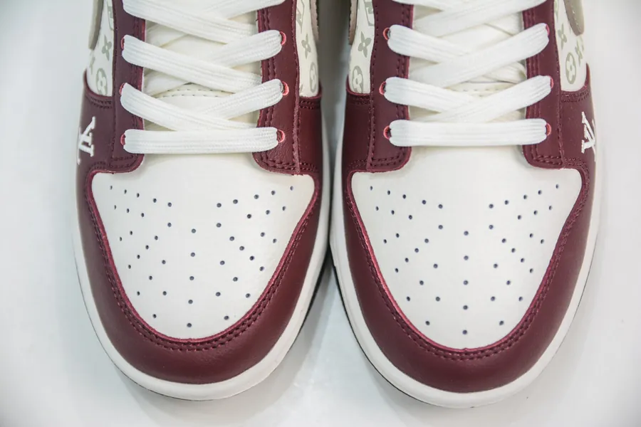 LV x Nike Dunk Low Wine Red Silver Trim
