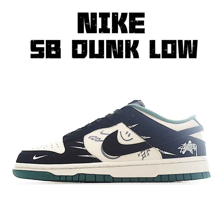 NK SB Dunk Low Stussy Series Graffiti Black Premium Custom Low Sneakers