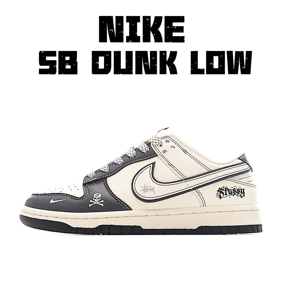 Nike SB Dunk Low Stussy Collaboration Mid Black Skull Head Custom Low Top Sneakers