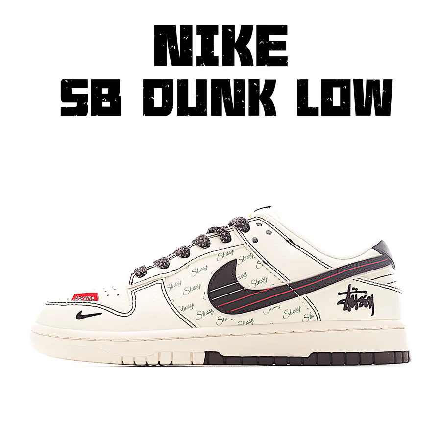 Nike SB Dunk Low Stussy Collaboration Dual Tone Red Low Top Sneakers