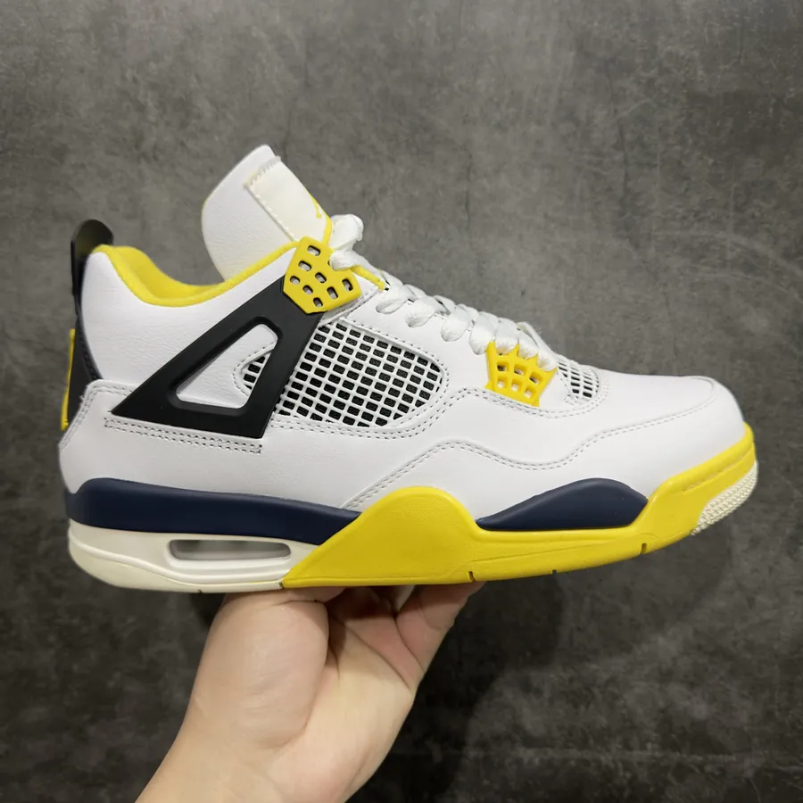 Air Jordan AJ4 Retro White Black Yellow Buckle AQ9129 101