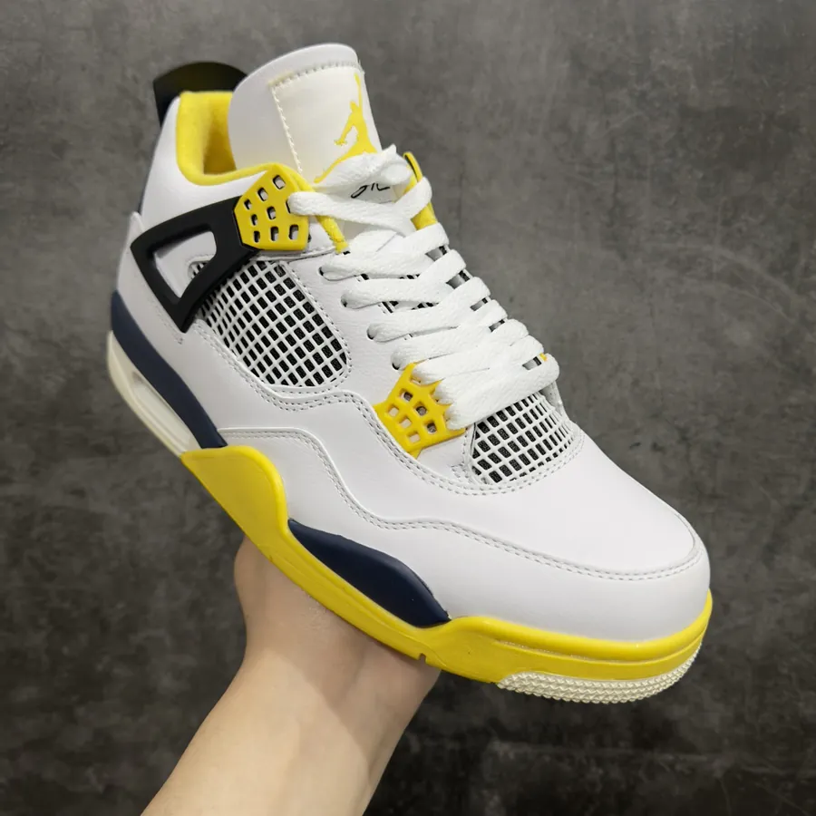 Air Jordan AJ4 Retro White Black Yellow Buckle AQ9129 101