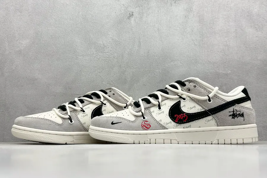 Nk SB Dunk Low Stussy Webbing Black Hook, Premium Customized Low Top Sneakers