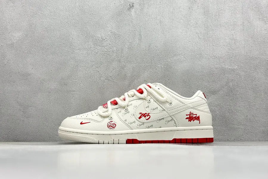 Nike SB Dunk Low x Stussy White Red Hook Strap