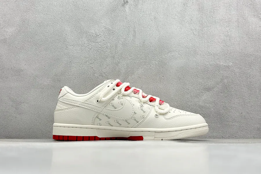 Nike SB Dunk Low x Stussy White Red Hook Strap