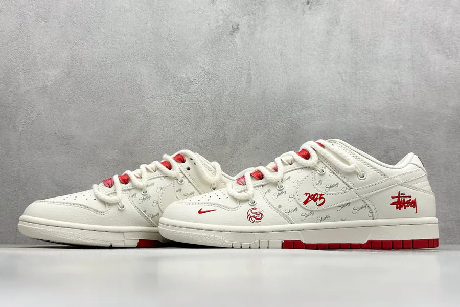 Nike SB Dunk Low x Stussy White Red Hook Strap