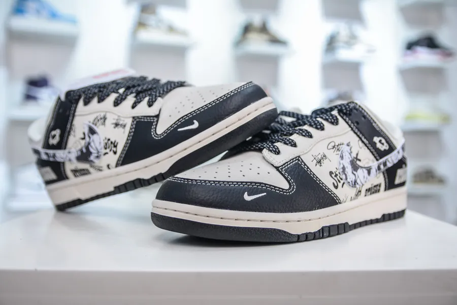 SB Dunk Low x OG Collaboration Black and White Graffiti