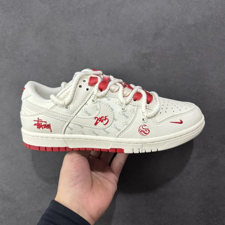 Nike SB Dunk Low x Stussy White Red Hook Strap