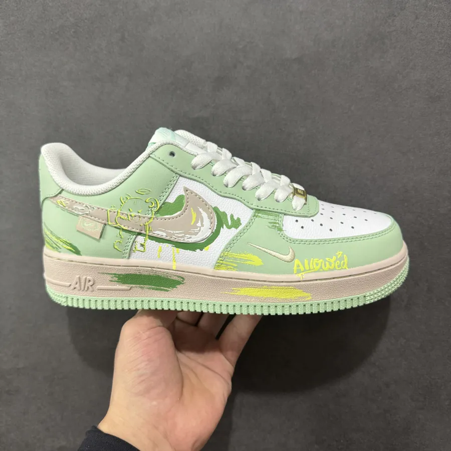Nike Air Force 1 Low 07 White and Green Swoosh Graffiti