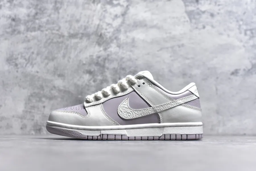 Nike SB Dunk Low White and Lavender Embossed Low Top Sneakers