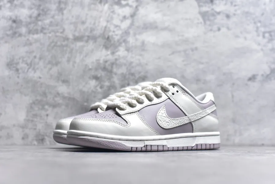 Nike SB Dunk Low White and Lavender Embossed Low Top Sneakers