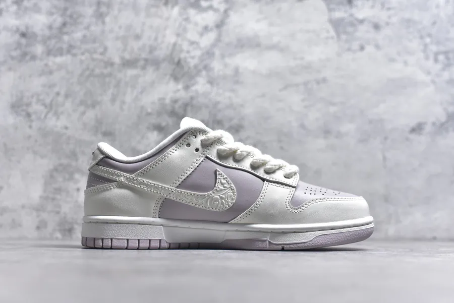 Nike SB Dunk Low White and Lavender Embossed Low Top Sneakers