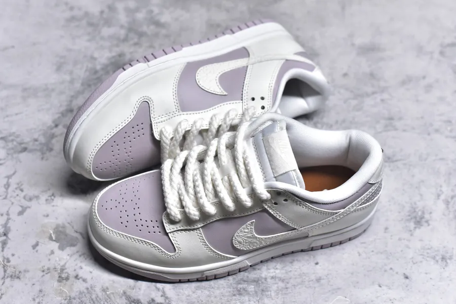 Nike SB Dunk Low White and Lavender Embossed Low Top Sneakers