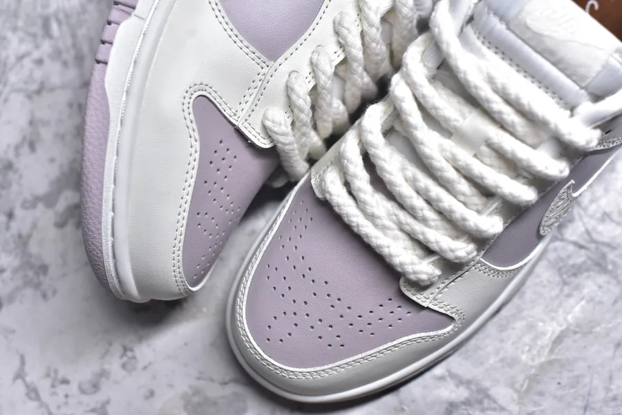 Nike SB Dunk Low White and Lavender Embossed Low Top Sneakers