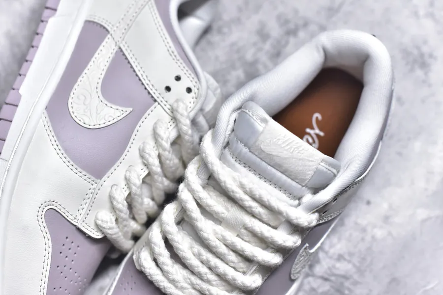 Nike SB Dunk Low White and Lavender Embossed Low Top Sneakers