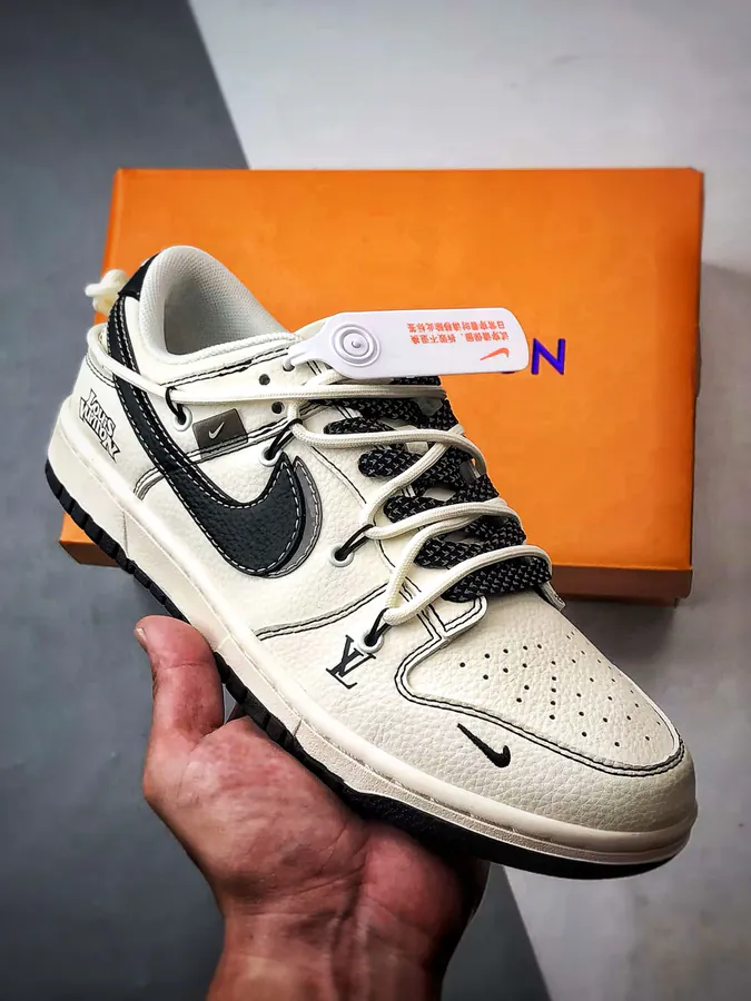 LV White and Black Grey Double Hook Deconstructed Low Sneaker