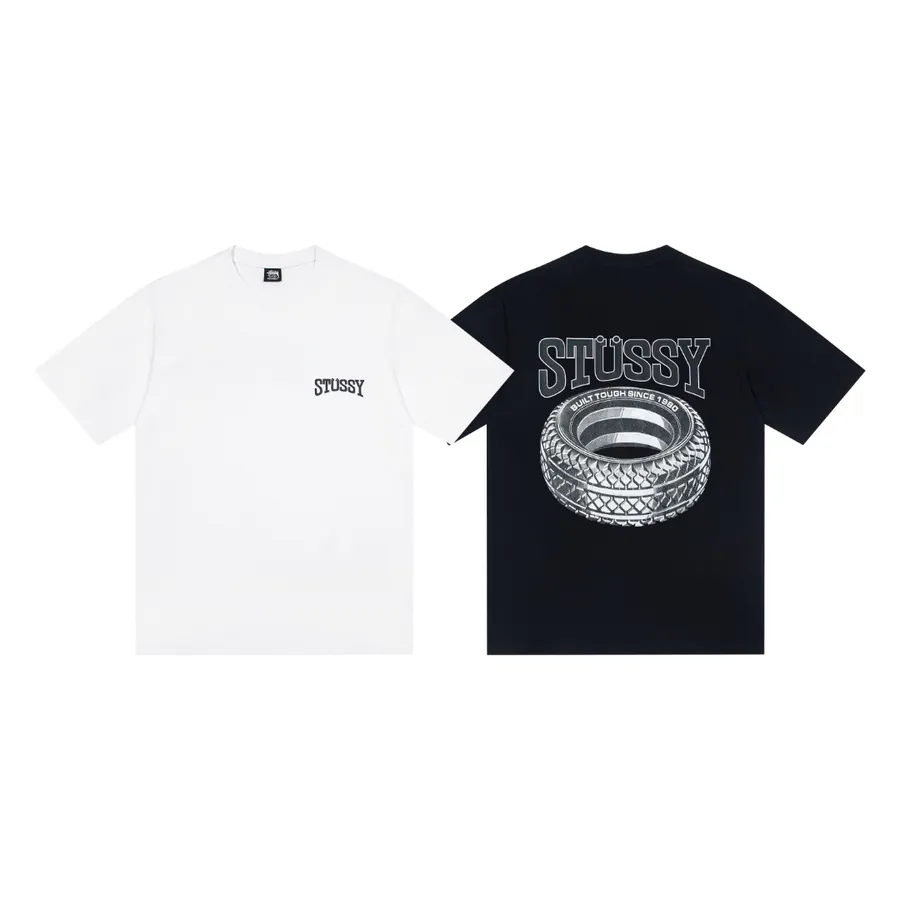 Stussy SS25 Tire Logo Print Round Neck T Shirt
