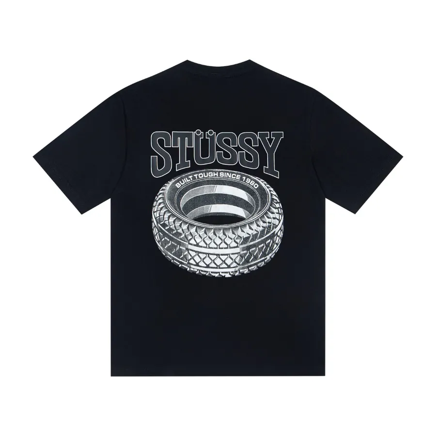 Stussy SS25 Tire Logo Print Round Neck T Shirt
