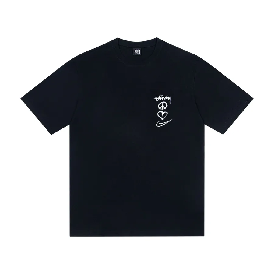 STU x 辰星 Limited Edition American Vintage Heart Letter Logo Print Round Neck T Shirt