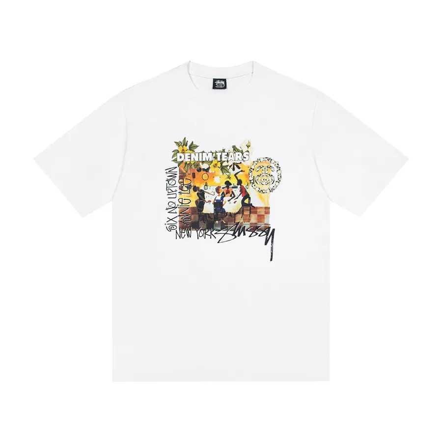 Stussy x Denim Tears Collaboration SS25 T Shirt with Front Print, Round Neck, Short Sleeve