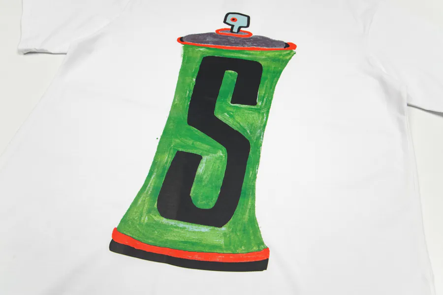 Stussy Hand Painted Spray Can Print Round Neck T Shirt