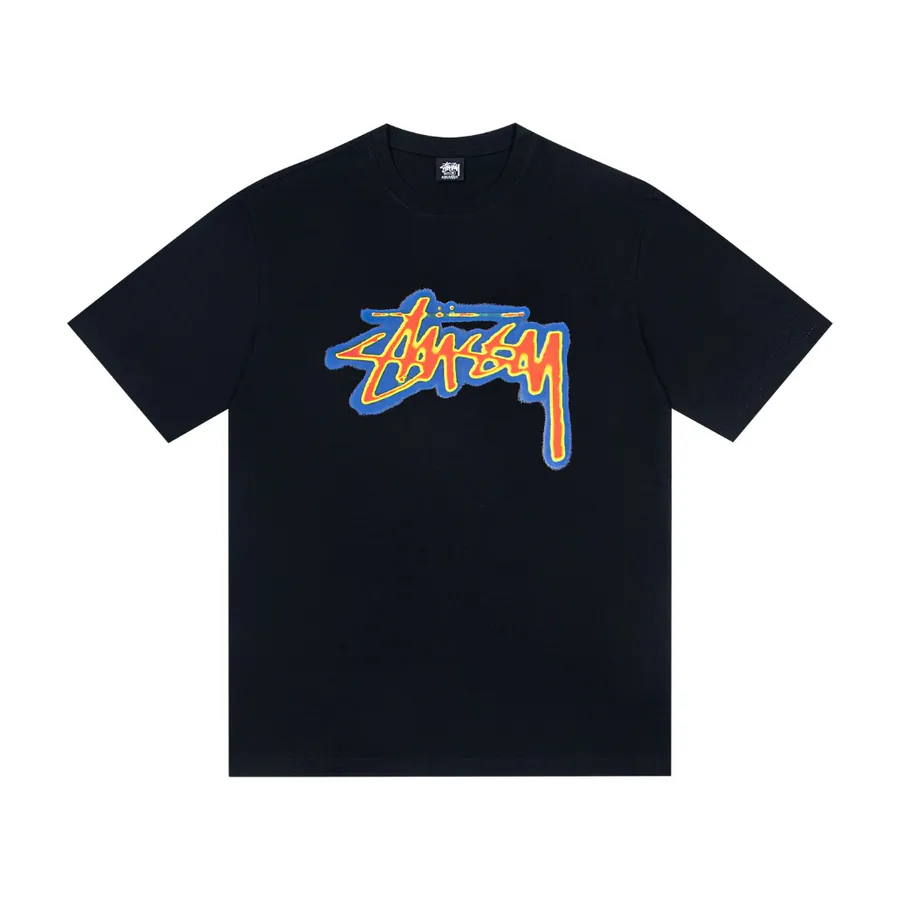 Stussy Logo Print Round Neck T Shirt
