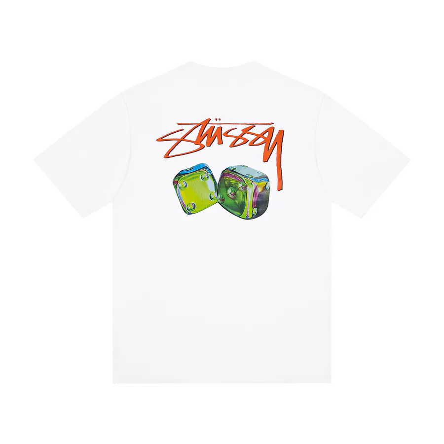 Stussy Dice Series Rainbow Dice Print Round Neck Short Sleeve T Shirt for Men and Women