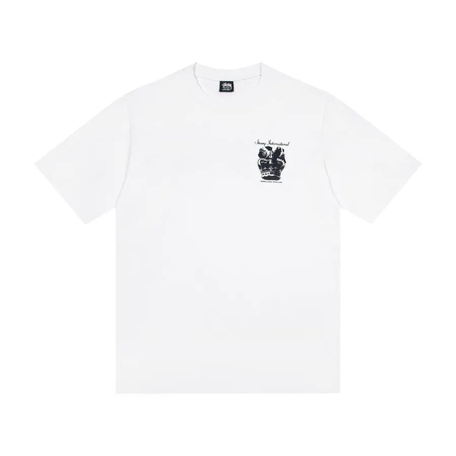 Stussy Dog Crown Print Round Neck T Shirt Unisex