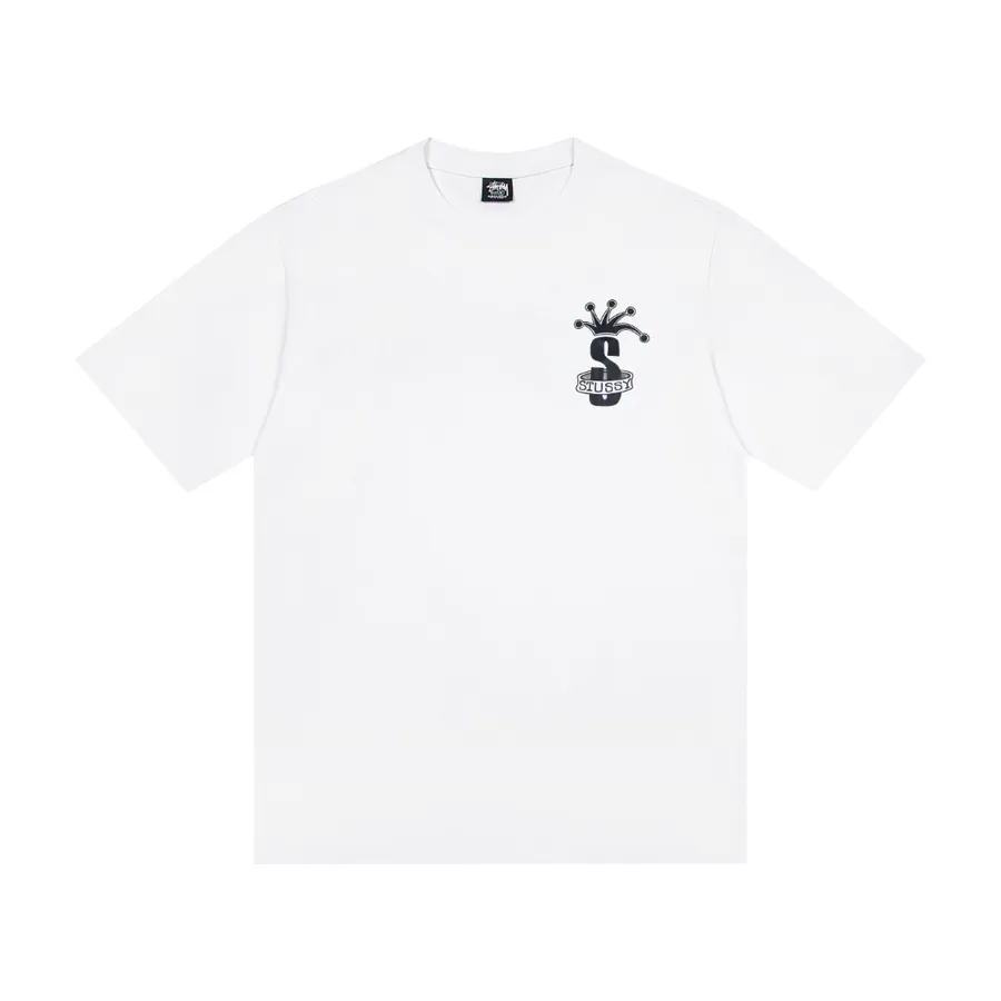 Stussy Crown Pattern Letter Print Round Neck Short Sleeve T Shirt for Men and Women