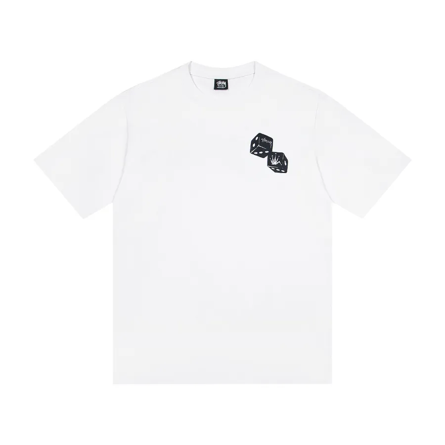 Stussy Crown Dice Print Round Neck Short Sleeve T Shirt for Men and Women