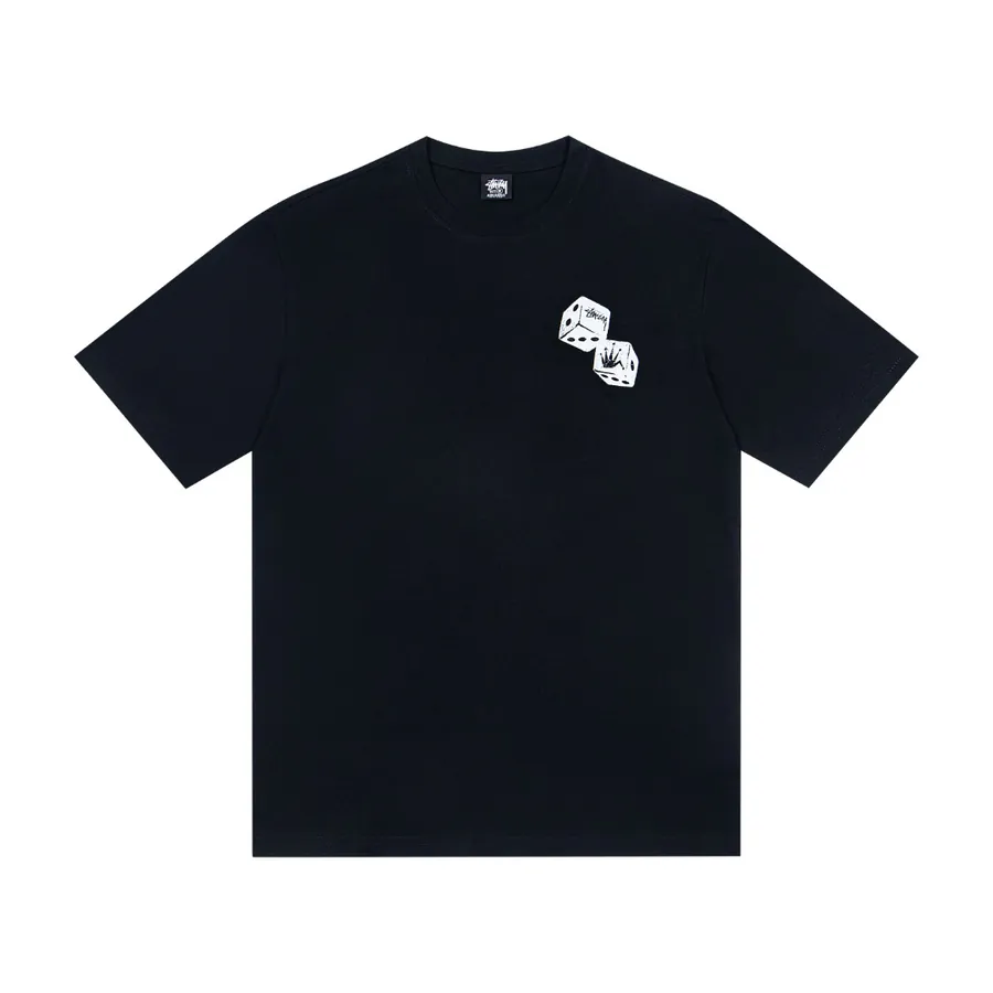 Stussy Crown Dice Print Round Neck Short Sleeve T Shirt for Men and Women