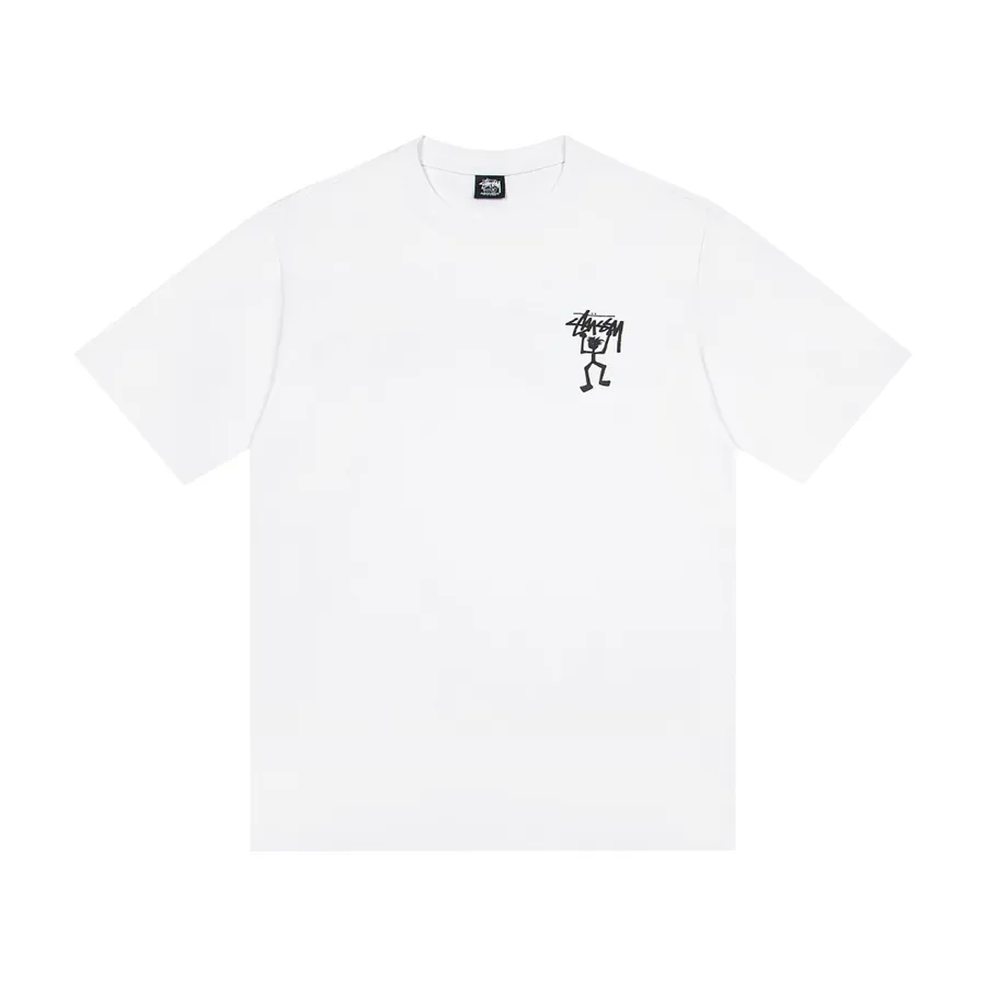 Stussy Alpina Dance Cartoon Print Round Neck Short Sleeve T Shirt for Men and Women