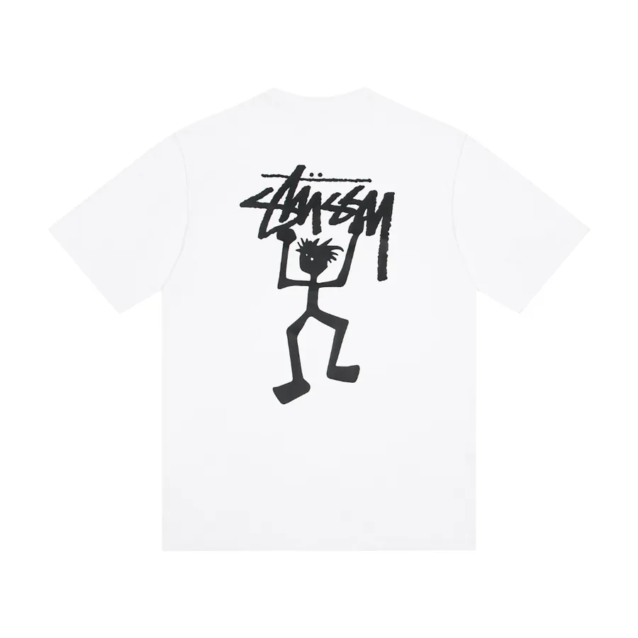 Stussy Alpina Dance Cartoon Print Round Neck Short Sleeve T Shirt for Men and Women