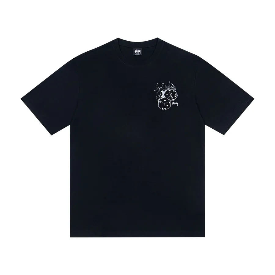 Stussy Flame Dice Print Round Neck Short Sleeve T Shirt