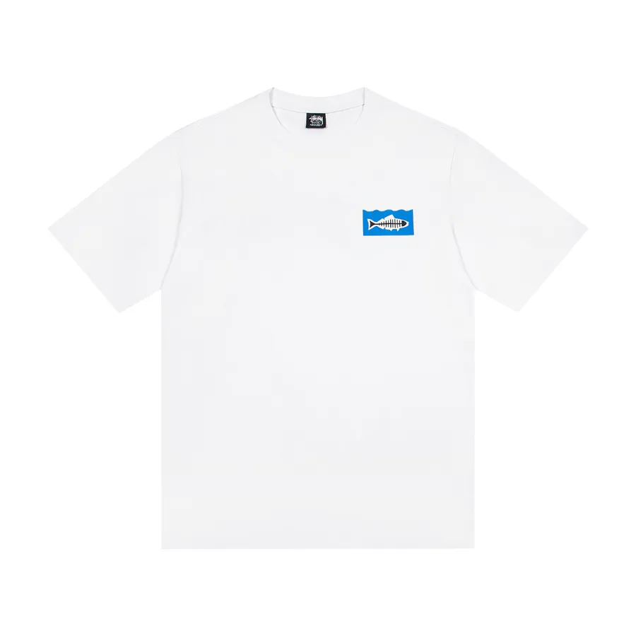 Stussy Men's and Women's Fish Print Round Neck Short Sleeve T Shirt