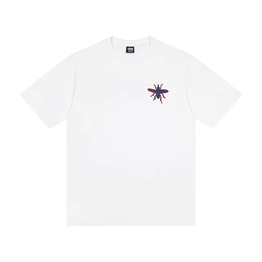 Stussy Fly Bug Print Round Neck Short Sleeve T Shirt Unisex