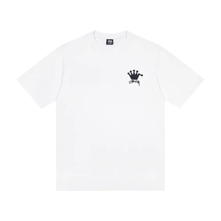 Stussy Crown Print Round Neck T Shirt for Men and Women