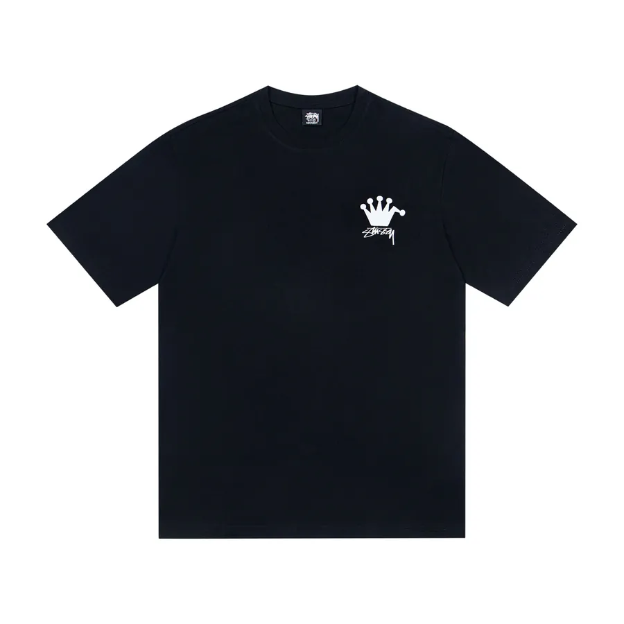 Stussy Crown Print Round Neck T Shirt for Men and Women