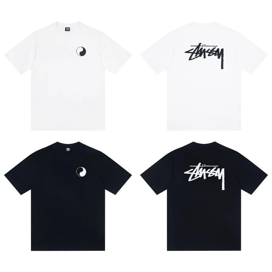Stussy Yin Yang Print Round Neck Short Sleeve T Shirt Unisex