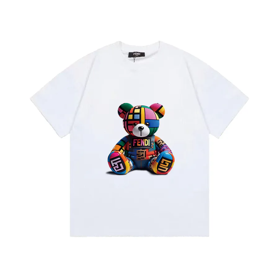 Fendi Teddy Bear Print T Shirt Unisex, Casual Short Sleeve