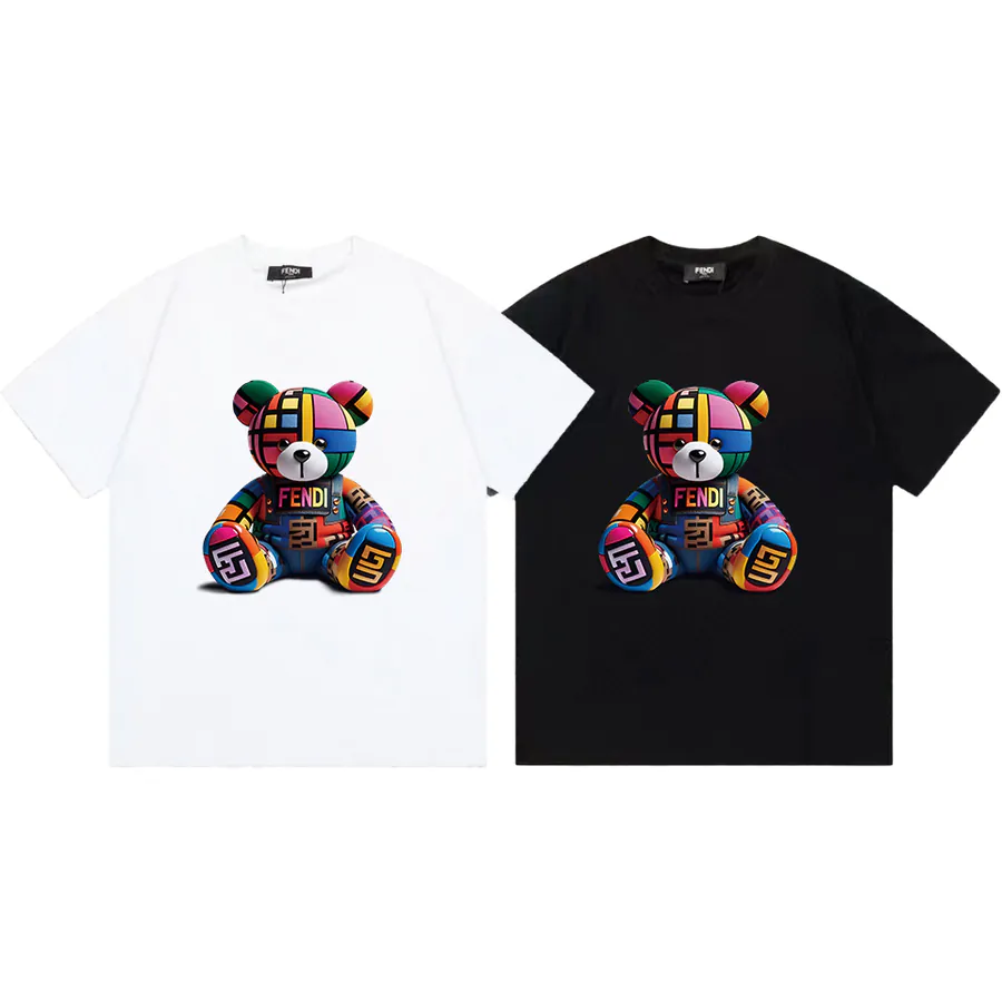 Fendi Teddy Bear Print T Shirt Unisex, Casual Short Sleeve