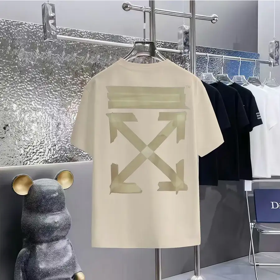 OFF Print Round Neck Short Sleeve T Shirt