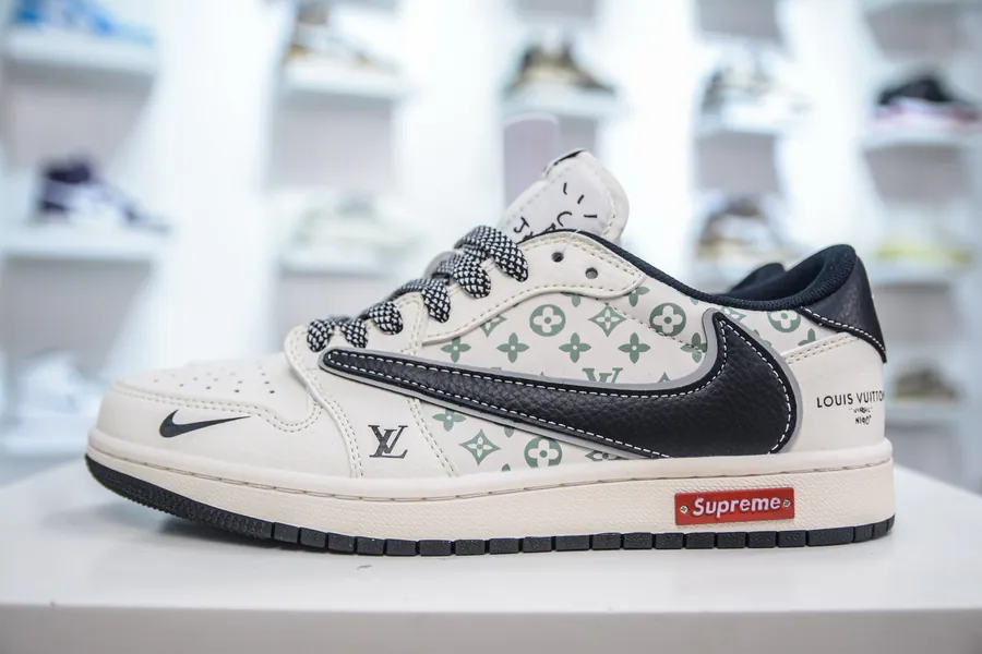 Louis Vuitton x Air Jordan 1 Low Collaboration White and Black Print