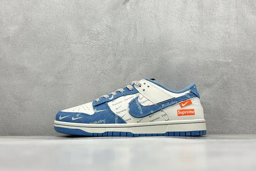 OG Version SC Nike SB Dunk Low Sup Collaboration Blue Calfskin Sneaker