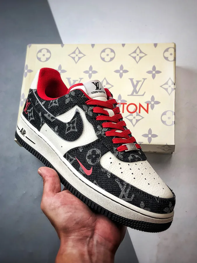 LV x Air Force 1 Low Black Red Damier Calfskin